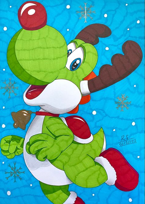 Reindeer Yoshi from Mario Kart Tour (C) Nintendo Yoshi From Mario, Yoshi Drawing, Friends Picture, Donkey Kong Country, Arcade Game Room, Super Mario Art, Mario Art, Cool Sports Cars, Mario Brothers