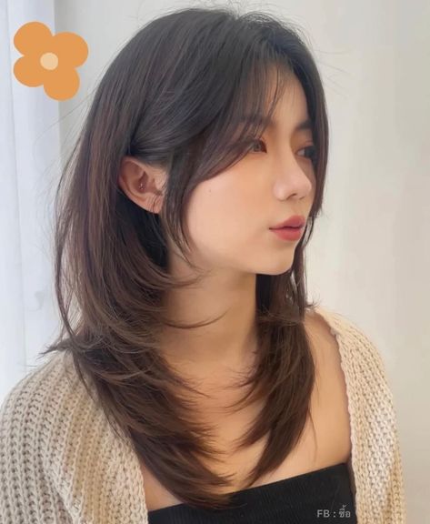 Face Framing Layers Medium Hair Straight, Haircuts For Long Necks For Women, Long Bob Haircuts For Thick Hair Shoulder Length Medium Layered, Asian Haircut Medium Round Faces, Mina Haircut, C Cut Hairstyle, Face Framing Short Hair, Hush Cut Hair Medium, Korean Hush Cut