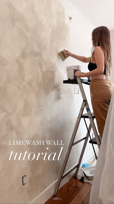 Meghan | Home Decor & Interior Styling | Limewash Paint Wall Tutorial: I transformed our bedroom into a cozy and calming neutral have with a DIY Lime Wash Wall! +I Started with… | Instagram Limewash House Interior, Paint For Room Ideas, Black Lime Wash Bathroom, Limestone Bedroom Wall, Lime Wash Aesthetic, Lime Washed Painted Walls, Lime Wash Concrete Wall, Concrete Paint Wall Interior Design, Painting One Wall In Living Room