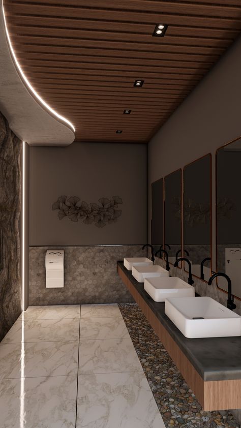 Ada Bathroom Design Commercial, Fancy Public Bathrooms, Modern Public Toilet Design, Public Wc Design, Restaurant Toilet Design, Public Toilet Interior, Public Toilet Design, Toilet Ceiling, Rest Room Design