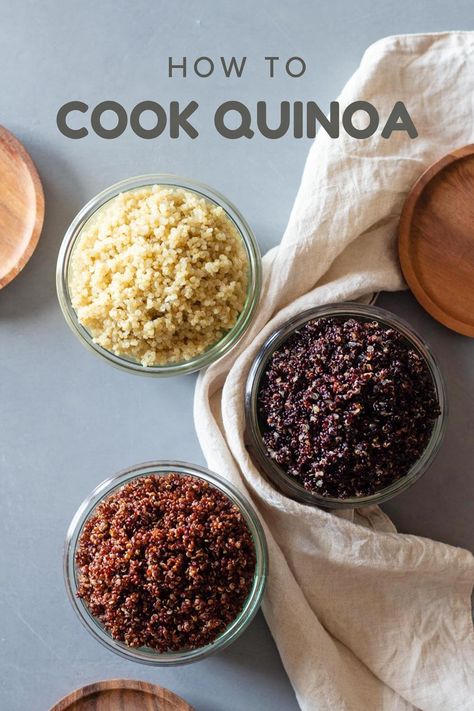 How to cook fluffy quinoa. The two fail-proof methods. White quinoa, red quinoa, and black quinoa, plus 5 healthy quinoa recipes. Red Quinoa Recipes, Healthy Quinoa Recipes, Cooking Quinoa, Black Quinoa, Fluffy Quinoa, Instant Pot Quinoa, Quinoa Recipes Healthy, Glutenfree Recipe, White Quinoa