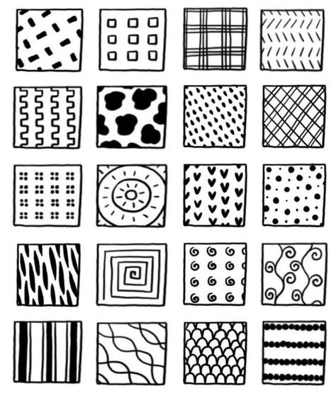 Art Patterns Design Doodles, Pattern Doodle Ideas, Coloring Patterns Ideas, Different Patterns To Draw, Cute Designs To Draw Pattern, Pattern Ideas Drawing, Grid Doodles, Simple Zentangle Patterns, Pattern Art Drawing