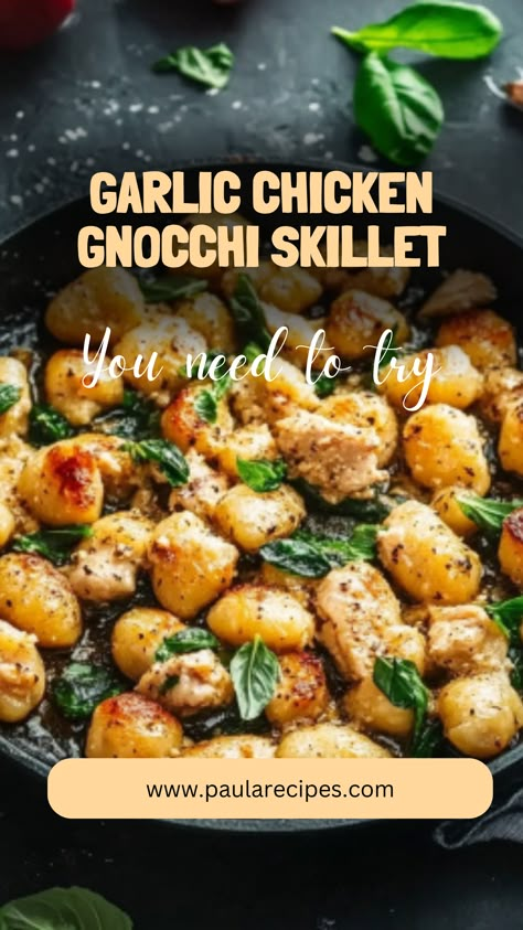 One skillet, endless flavor! This Garlic Chicken Gnocchi Skillet is your go-to for a cozy, delicious dinner that's ready in no time. 🌟🍗
#OneSkilletMeal #GarlicLoversUnite #CreamyGnocchi #EasyComfortFood #QuickDinnerFix #WeeknightStaple #HeartyAndDelicious #SavoryAndSimple #FamilyMealFav #DinnerInMinutes Date Night Gnocchi, Easy Gnocchi Recipes Dinners, Gnocchi Recipes With Pork Chops, What To Serve With Gnocchi Dinners, Chicken Thigh And Gnocchi Recipes, Chicken Gnocchi Recipes Crock Pot, Gnocchi Recipes Non Dairy, Easy Gnocchi Dinner Recipes, Gnocchi Toppings