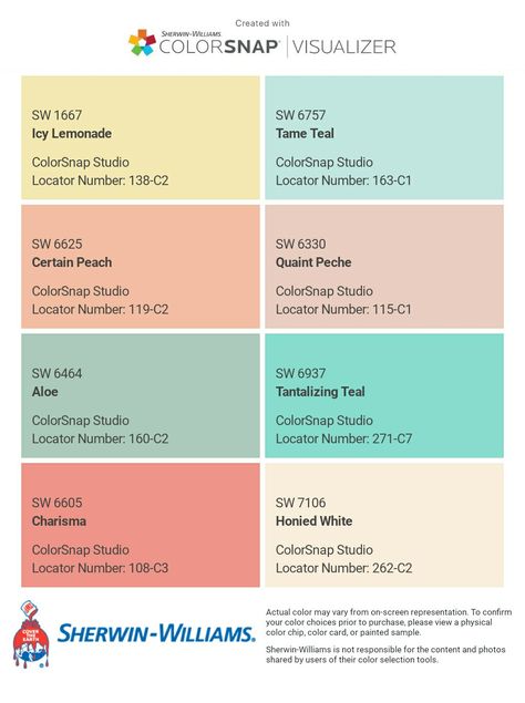 Beach Sherwin Williams Colors, South Beach Color Palette, Key West Kitchen Ideas, Sherwin Williams Pastels, Florida Beach Color Palette, Charisma Sherwin Williams, Sherwin Williams Tropical Paint Colors, Bright Coastal Color Palette, Key West Paint Colors