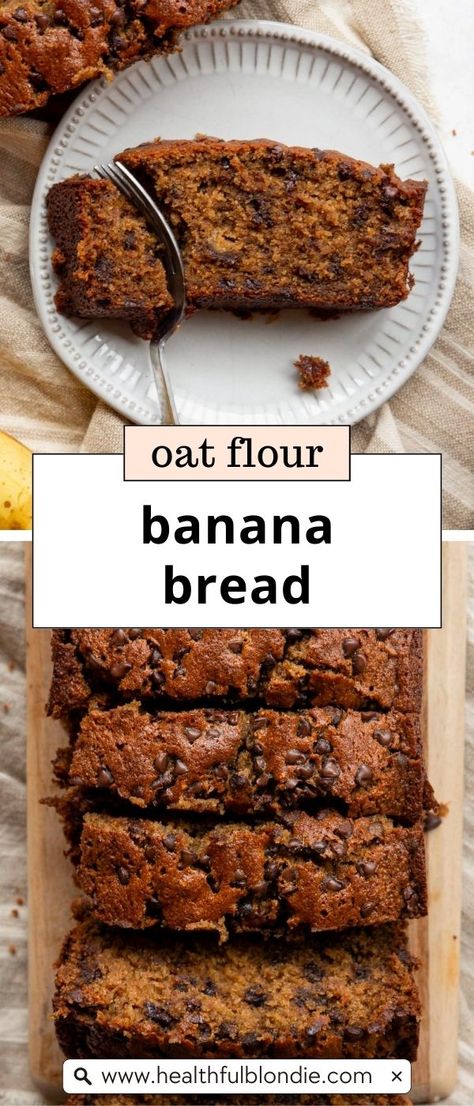 This is the best oat flour banana bread recipe ever - so good that you can't tell it's healthy! It's super moist, fluffy, soft, and made in one bowl—the easiest gluten-free, dairy-free, and refined sugar-free banana bread. Oat Flower Banana Bread, Gluten Free Banana Bread Oat Flour, Healthy Banana Bread Oat Flour, Refined Sugar Free Banana Bread, Oatmeal Flour Banana Bread, Oats And Banana Recipes, Banana Bread With Oat Flour, Banana Oat Bread Recipe, Bread With Oat Flour