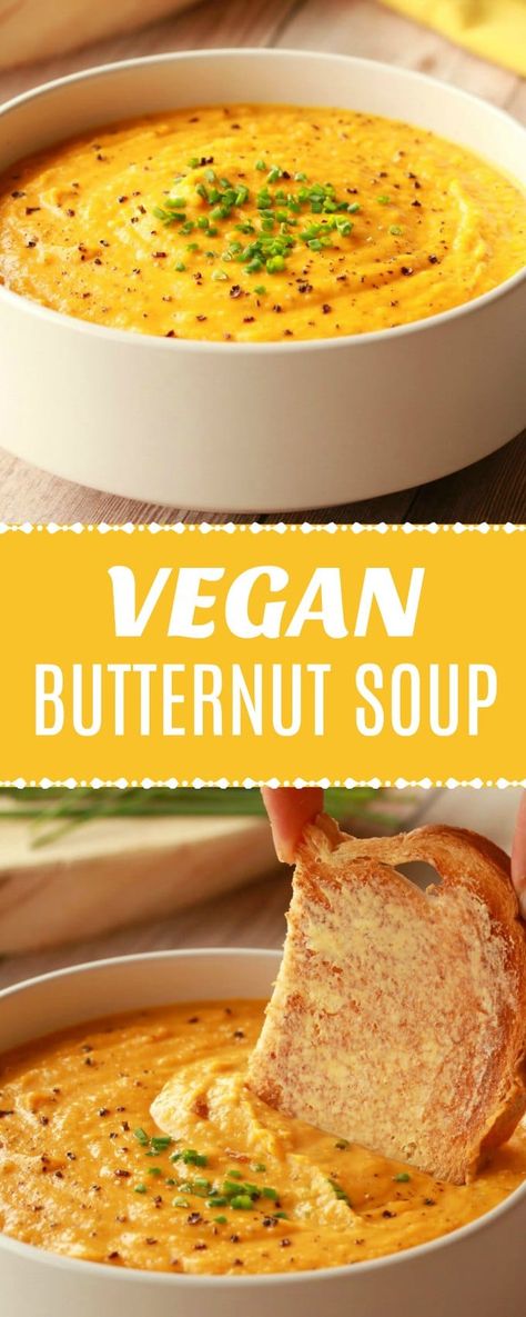 Savory Lunch, Vegan Butternut Squash Soup, Vegan Butternut Squash, Vegan Appetizer, Cooking Vegan, Butternut Soup, Vegetarian Soup Recipes, Roasted Butternut Squash Soup, Recipes Yummy