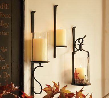 Pottery Barn Artisan Candle Holders ~ love the rustic feel Wall Mounted Vase, Wall Mounted Candle Holders, Pillar Holders, Led Pillar Candle, Candle Wall Sconces, Wall Candles, Wall Mounted Tv, Décor Diy, Glass Candle Holders