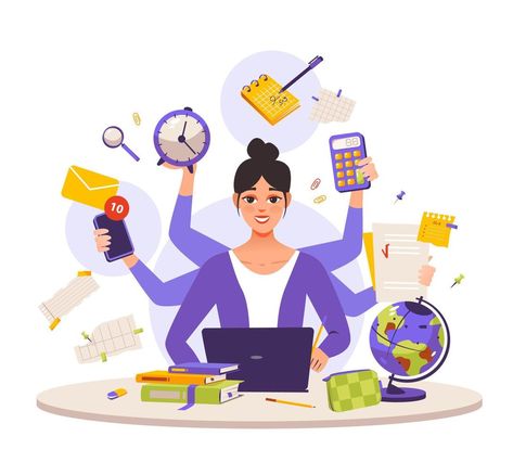 Multitasking Illustration, School Painting, Vintage Png, Call Center, Working Woman, Multi Tasking, Business Man, Business Women, The Office