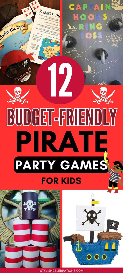 12 Budget-Friendly Pirate Party Game Ideas for Kids Jake Pirate Birthday Party Ideas, Pirate Themed Party Games, Pirate Theme 3rd Birthday, Pirate Minute To Win It Games, Pirate Obstacle Course For Kids, Pirates Of The Caribbean Party Games, Princess Party Activities Games, Pirate Birthday Party Activities, Food For Pirate Party