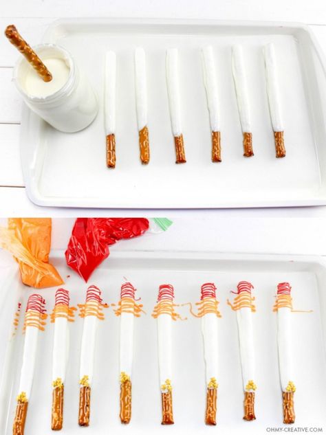 How To Make Chocolate Covered Pretzels With Rainbow Drizzel - Oh My Creative Chocolate Covered Pretzel Rods Birthday, White Chocolate Dipped Pretzel Rods, Easy Chocolate Dipped Pretzel Rods, White Chocolate Pretzel Sticks, How To Do Chocolate Covered Pretzels, Diy Chocolate Pretzel Rods, How To Make Pretzel Rods Dipped, How To Make Chocolate Covered Pretzel Rods, How To Dip Pretzel Rods