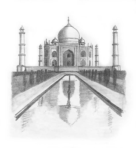 #artist #pencil #artwork #pencilart #pencilsketch #sketchbook #draw #artistsoninstagram Taj Mahal Drawing, Tac Mahal, Pencil Sketches Landscape, Landscape Pencil Drawings, Nature Art Drawings, Landscape Sketch, Cool Pencil Drawings, Drawing Simple, Perspective Art