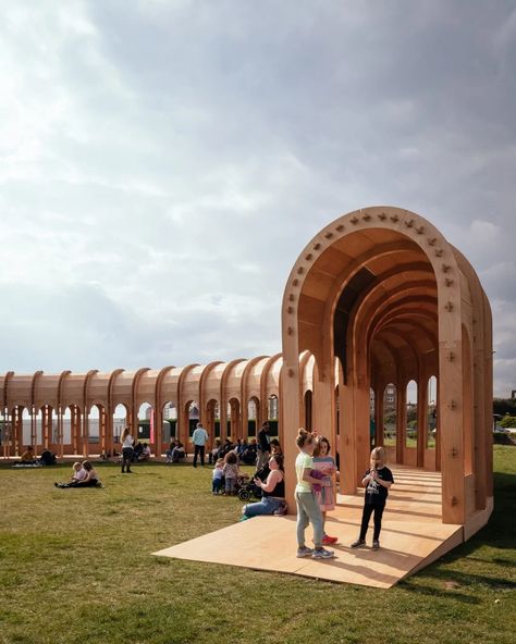 The Riwaq colonnade in Hove references Islamic architecture Pavilion Design, Canal House, Good Readers, Milan Design Week, East Sussex, Islamic Architecture, Structural Engineering, Outdoor Events, Architectural Elements