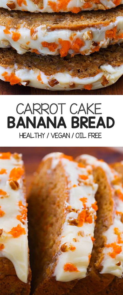 The best vegan dessert or breakfast banana bread, with a healthy vegetable packed in that you'll never even notice! #vegan #desserts #recipes #glutenfree #health #healthy #breakfast Carrot Cake Banana Bread, Cake Banana Bread, Roti Pisang, Carrot Banana Cake, Healthy Carrot Cake, Breakfast Banana, Homemade Carrot Cake, Dessert Oreo, Cake Banana