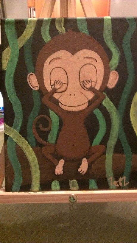 Another monkey... See No Evil. Acrylic on canvas. Monkey See No Evil, Painted Things, See No Evil, No Evil, Niece And Nephew, Rock Star, Monkeys, Acrylic On Canvas, Painter