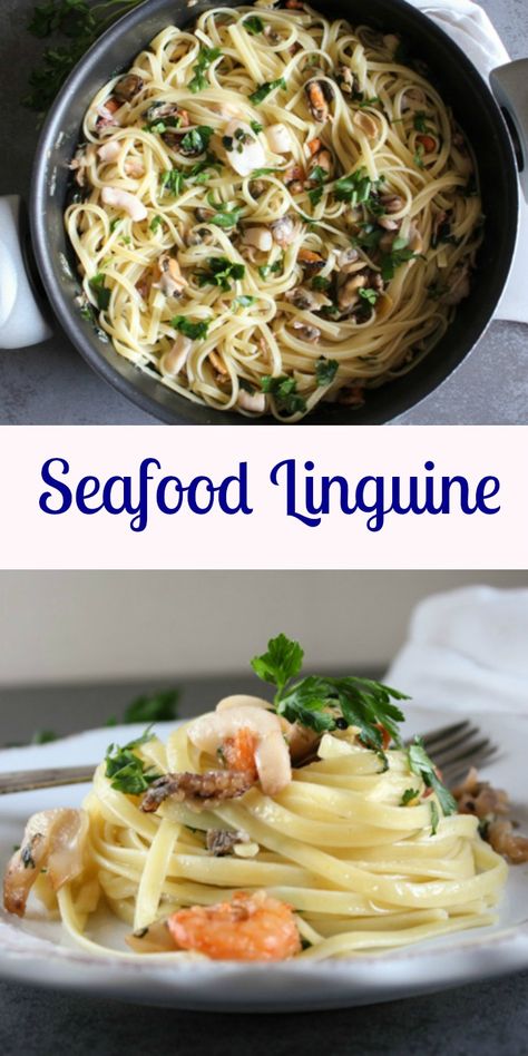 Seafood Linguine, an easy healthy Italian Pasta recipe, a perfect family or company dinner, made with olive oil, and your favorite seafood.|anitalianinmykitchen.com Sea Food Pasta Recipes, Healthy Seafood Pasta, Healthy Italian Pasta Recipes, Healthy Italian Pasta, Italian Pasta Recipe, Seafood Linguine, Italian Seafood, Pasta Marinara, Fish Pasta