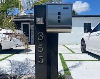 Modern Styled Mailboxes for a Home - Etsy Mid Century Mailbox, Modern Mailbox Design, Antique Mailbox, Relaxing Garden, Contemporary Mailboxes, Black Mailbox, Mailbox Makeover, Mailbox Landscaping, New Mailbox