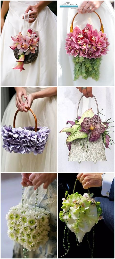 For brides who like to be different, they can choose this bag bouquets. Bouquet Purse Wedding, Flower Purse Bouquet, Flower Bag Bouquet, Purse Bouquet, Gardening Fashion, Unusual Wedding Bouquets, Bag Bouquet, Unique Wedding Bouquet, Bouquet Bag