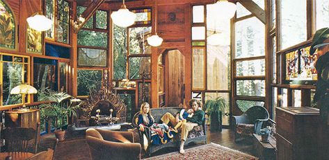 Topanga Canyon 1974 – Midnight Serenade Tree Forts, Architecture Pavilion, Dream House In The Woods, Building Green, Hippie House, Architecture Residential, Topanga Canyon, Pavilion Architecture, Green Roofs