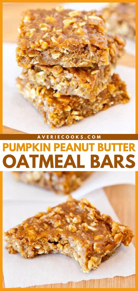 Quick Pumpkin Desserts, Easy Oatmeal Bars, Easy Pumpkin Oatmeal, Pumpkin And Peanut Butter, Healthy Pumpkin Bars, Oatmeal Bars Healthy, Oatmeal Dessert, Peanut Butter Oat Bars, Oatmeal Bars Recipes