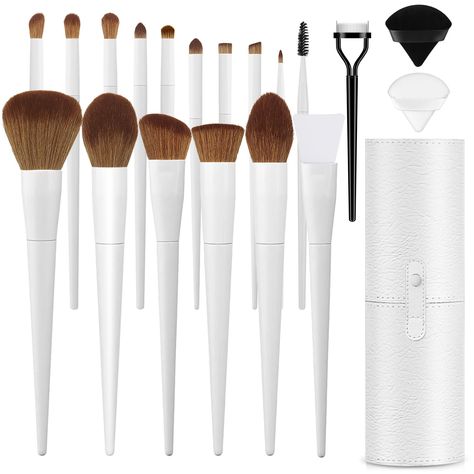 PRICES MAY VARY. Professional Makeup Brush Kit - The makeup brush set comes with a leather cylinder case, 2 puffs, and 17 makeup brushes that include both 6pcs face makeup brushes (foundation brush, powder brush, blush brush, contour brush, highlighter brush, mask brush) and 11pcs detailing brushes(eyebrow brush, nose shadow brush, lip brush, eyelash comb, and eye shadow brushes, etc). These brushes will fulfill all your makeup needs. Comfortable & Soft - The premium synthetic makeup brush set u Makeup Brushes Amazon, Eyebrow Concealer, Affordable Makeup Brushes, Concealer Contour, Eyeshadow Brush Set, Makeup Package, Makeup Brush Kit, Makeup Brush Set Professional, Face Makeup Brush