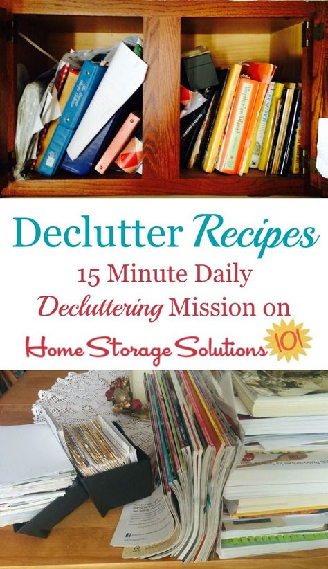 How to #declutter recipes, with step by step instructions and before and after photos from readers who reduced their recipe #clutter using the #Declutter365 mission {on Home Storage Solutions 101} Declutter 365, Clutter Help, Green Tiles, Decluttering Inspiration, Clutter Control, Downstairs Loo, Paper Clutter, Getting Rid Of Clutter, How To Declutter