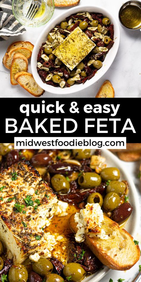 Baked Feta And Olive Dip, Olive Feta Appetizer, Feta Olive Bake, Olive And Cheese Appetizer, Warm Feta Dip With Marinated Olives, Baked Feta And Olives, Olives And Feta Cheese, Baked Olives Appetizer, Feta And Olive Appetizer