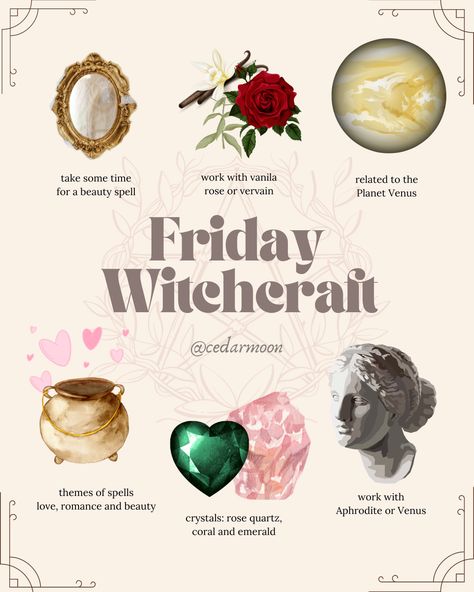 friday magic 🌹 Beauty Spells Witchcraft Goddesses, Feminine Witch Aesthetic, Venus Day Rituals, Glamour Magick Aesthetic, Venus Aesthetic Goddess, Venus Day, Glamour Magick, Beauty Spell, Wicca Recipes