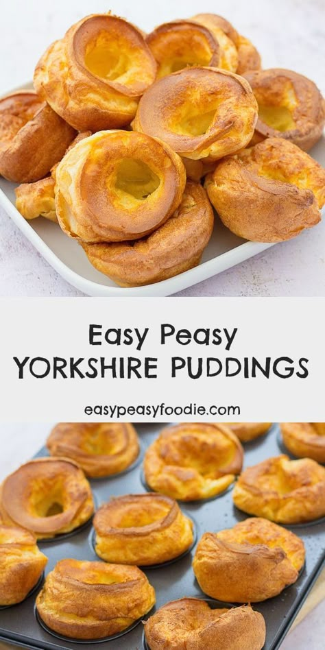 These homemade Yorkshire puddings are so easy peasy and taste so amazing, you will never again even consider buying ready-made yorkies! Better still they rise perfectly every time, only take 5 minutes hands-on time and are practically foolproof #yorkshirepuddings #easyyorkshirepuddings #foolproofyorkshirepuddings #easypeasyyorkshirepuddings #homemadeyorkshirepuddings #roastdinner #roastbeef #roastbeefandyorkshirepuddings #yorkshirepuddingtin #vegetarian #easydinners #sundaylunch #easypeasyfoodie Mini Yorkshire Pudding, Homemade Yorkshire Pudding, Baking Savory, Yorkshire Pudding Batter, Yorkshire Pudding Recipe, Savoury Meals, Popover Recipe, Yorkshire Pudding Recipes, Yorkshire Puddings