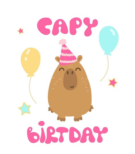 Capybara Illustration, Capybara Birthday, Cartoon Capybara, Happy Birthday Illustration, Cute Capybara, Birthday Illustration, Mini Printer, Illustration Cartoon, Wedding People