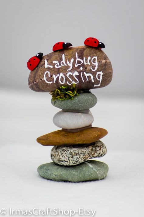 Ladybug Crossing Rock Sign Fairy Garden Sign by IrmasCraftShop Ladybug Crossing, Diy Fairy Garden Ideas, Fairy Garden Sign, Faerie Garden, Diy Fairy Garden, Rock Sign, Fairy Garden Ideas, Fairy Homes, Mini Gardens