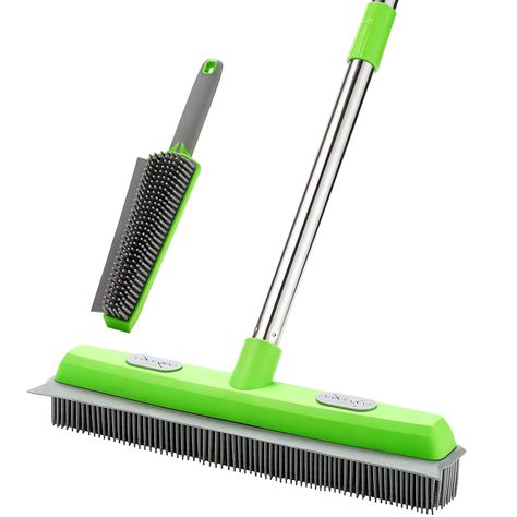 PRICES MAY VARY. 【Pet Hair Remove Rubber Broom】Rubber Bristles acts like a magnet to absorb debris and hair.The rubber broom scrapes down and ball the hair from carpets, effectively cleans hair, dirt, fur, dust and other debris on any floor surface.Say goodbye to fur on your carpet from your cat and dog hair. 【2 in 1 Rubber Broom & Squeegee】Rubber broom soft enough not to scratch delicate surfaces.With build in squeegee edge helps wipe away water or liquid spills on windows, showers, and windshi Rubber Broom, Push Broom, Lint Brush, Pet Hair Remover, Dust Mop, Pet Brush, Lint Remover, Pet Hair Removal, Types Of Carpet