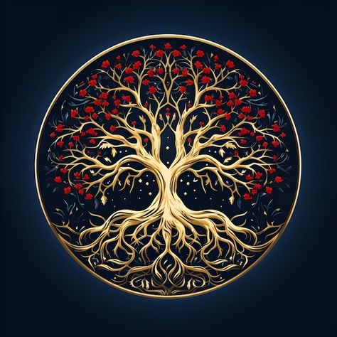 Photo beautiful tree of life digital art... | Premium Photo #Freepik #photo Dark Symbols, Tree Net, Tree Of Life Logo, Tree Of Life Images, Tree Of Life Artwork, Viking Images, Yggdrasil Tree, Circular Art, Tree Of Life Art