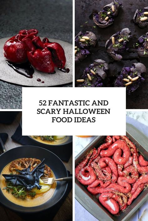 fantastic and scary halloween food ideas cover Dinner Ideas Halloween, Non Edible Things That Look Tasty, Halloween Intestines Food, Gruesome Halloween Food, Dune Themed Food, Halloween Food For Dinner, Halloween Dinner Ideas Families Easy, Salty Halloween Food, Halloween Molds Food