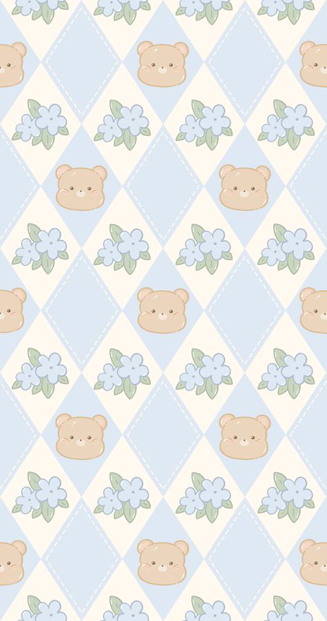 Cute Bear Illustration Kawaii, Diary Wallpaper Aesthetic, Cute Bear Wallpaper, Kawaii Pattern, Kawaii Blue, Kawaii Bear, Cocoppa Wallpaper, Cute Patterns, Bunny Pattern