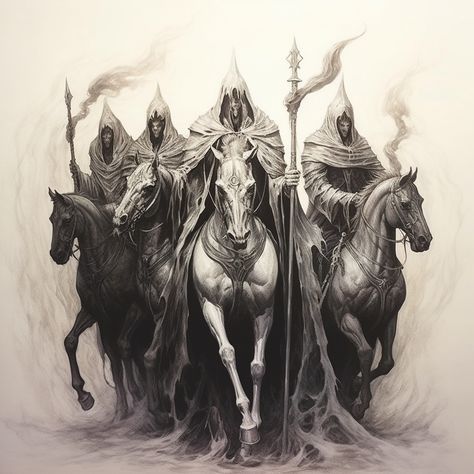 Four Horsemen Of The Apocalypse Tattoo Sleeve, The Four Horsemen Of The Apocalypse Tattoo, Four Horseman Apocalypse, Apocalypse Tattoo Ideas, Four Horsemen Of The Apocalypse Art, 4 Horsemen Of The Apocalypse Tattoo, 4 Horseman Tattoo, Four Horseman Tattoo, Four Horsemen Tattoo Design