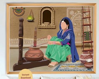 Art Of Punjab, Punjabi Culture Illustration, Punjabi Culture Art, Punjab Village, Quick Yoga, Art Coloring Pages, Pakistani Culture, Village Art, Punjabi Culture