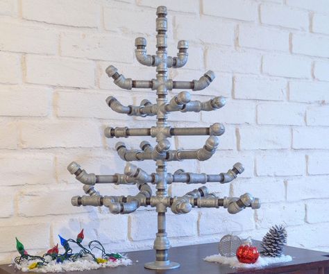 7 Clever Uses for Steel Pipe - Zen of Zada Industrial Christmas Tree, Industrial Christmas Decorations, Unique Man Cave Ideas, Industrial Christmas, Christmas Crate, Wooden Shipping Crates, Shipping Crates, Traditional Colonial, Colonial Christmas