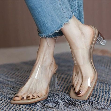 Buy now Whatsapp 8770429992 Transparent Sandals, Sandals High Heels, Fashion Shoes Heels, Modern Sandals, Crystal Sandals, Crystal Fashion, Women Platform Shoes, Orange Shoes, Fashion Slippers