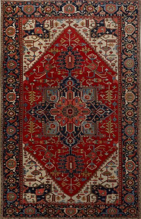 Antique Persian (Northern Iran) Heriz Rug. Wool Pile and Cotton Foundation (1910's or 20's?) Persion Rug, Carpet Inspiration, Iranian Rugs, Antique Persian Carpet, Basement Carpet, Dark Carpet, Fur Carpet, Art Chinois, Persian Carpets