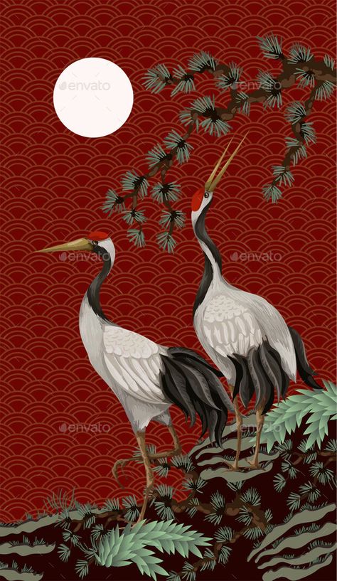 Chinese Motifs, Japanese Bird, Eagle Art, Chinoiserie Style, Map Canvas, Eco Bag, Japan Art, Chalk Art, Asian Inspired