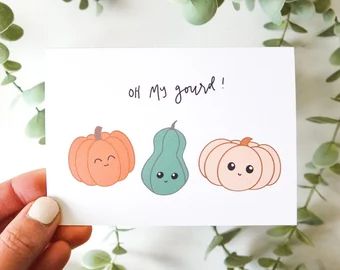 Cards For Thanksgiving, Fall Cards Handmade, Oh My Gourd, Valentines Watercolor, Punny Cards, Fall Greeting Cards, Birthday Card Drawing, Pumpkin Cards, Thanksgiving Card