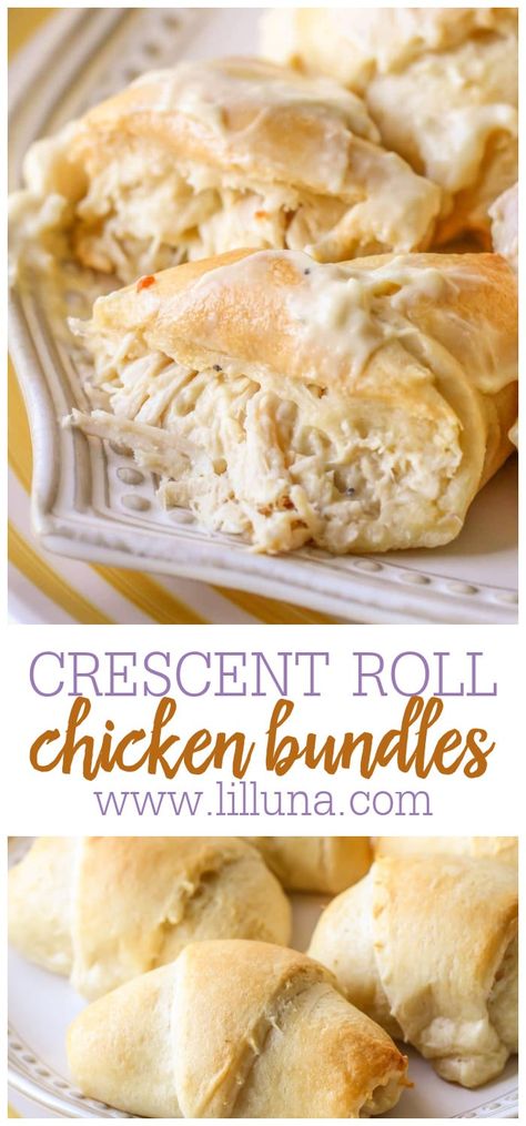 Crescent Roll Chicken, Pillsbury Crescent Roll Recipes, Crescent Roll Recipes Dinner, Chicken Bundles, Chicken Crescent Rolls, Chicken Crescent, Can Chicken Recipes, Crescent Recipes, Shredded Chicken Recipes