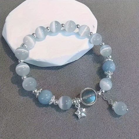 Faster shipping. Better service Blue Crystal Bracelet, Moon Bracelet, Fashion Beads, Gelang Manik, Moonstone Crystal, Butterfly Bracelet, Opal Bracelet, Women's Jewelry And Accessories, Elastic Bracelet