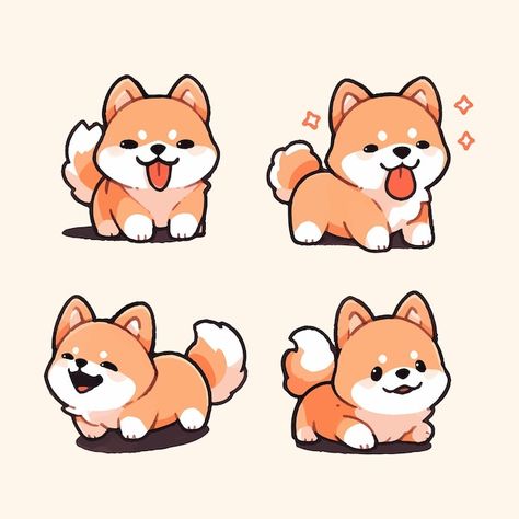 Cartoon Style Character, Chibi Dog, Kawaii Shiba, Cute Dog Cartoon, Cute Dog Drawing, Character Mascot, Puppy Drawing, Style Character, Dog Cartoon