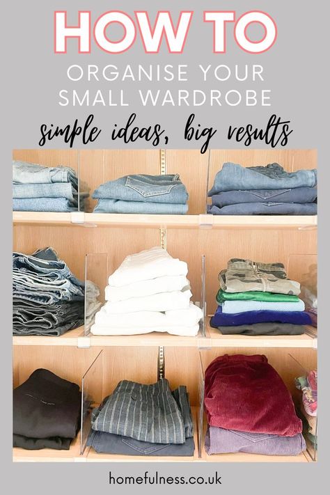 Size doesn't matter when it comes to wardrobe organisation! Unlock the full potential of your small wardrobe with our clever tips and tricks. Embrace a clutter-free and chic closet that fits your style and lifestyle. #SmallClosetorganisation #WardrobeIdeas #maximiseWardrobeSpace Wardrobe Shelf Organization, Wardrobe Organisation Hacks, Small Wardrobe Organisation, Wardrobe Organisation Ideas, Cupboard Clothes, Wardrobe Simple, Smart Closet, Chic Closet, Single Wardrobe