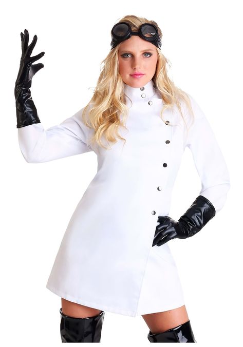 PRICES MAY VARY. Polyester 100% polyester Jacket front has faux snaps with hook and loop closure down center front Gloves have shiny wet look finish Foam goggles have elastic band around the back of the head Exclusively, made by us! The Fun Costumes Mad Scientist Costume Women's Plus Size When you feel the Halloween need to look like you've been enacting diabolical plans in your secret laboratory, there is only one costume theme that will do for you. You're going to want to be dressed up as a ma Mad Scientist Costume, Secret Laboratory, Scientist Costume, Wednesday Addams Costume, Fun Costumes, Classic Halloween Costumes, Costume For Women, Costume Themes, Polyester Jacket