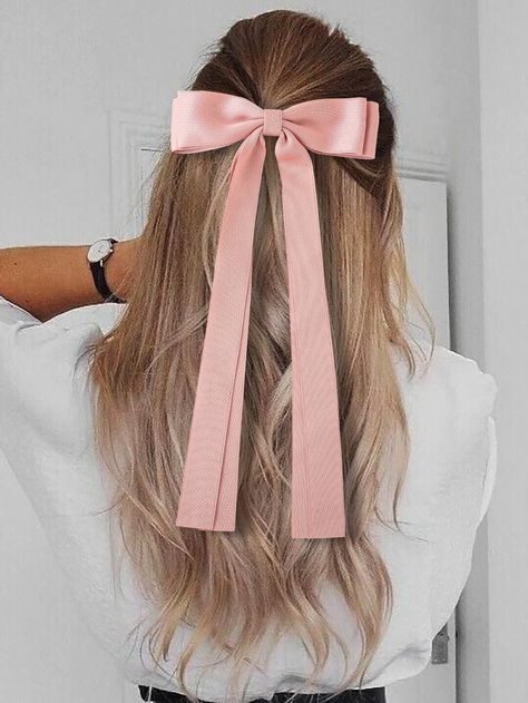 Pink Casual   Polyester Plain French Clip Embellished   Women Accessories Elegance Hair, Pink Hair Bows, Ribbon Hairstyle, Hair Ribbons, Peinados Fáciles Para Cabello Corto, Handmade Hair Bows, Bow Decor, Hair Ribbon, Ribbon Hair Bows