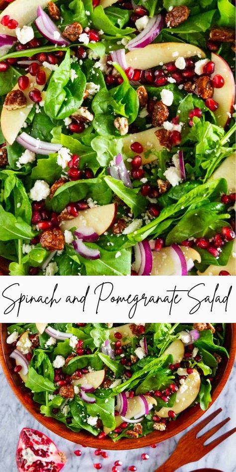 Pomegranate Recipes Healthy, Pomegranate Recipes Salad, Christmas Salad Recipes, Pomegranate Recipes, Christmas Salads, Spinach Salad Recipes, Pomegranate Salad, Best Salad Recipes, Spinach Salad