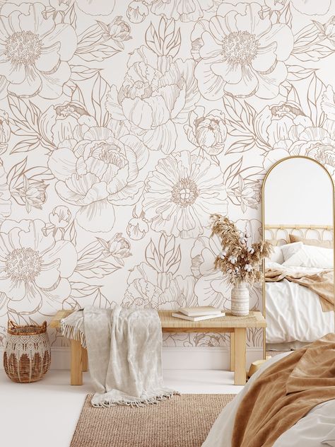 Boho Minimalist Floral Mural KM336 Mural Self Adhesive Large Scale Wallpaper Floral Traditional Pre-pasted or Peel and Stick - Etsy Nursery Games, Floral Mural, Large Scale Wallpaper, Wallpaper Floral, Space Nursery, Scale Wallpaper, Boho Minimalist, How To Install Wallpaper, Mural Floral