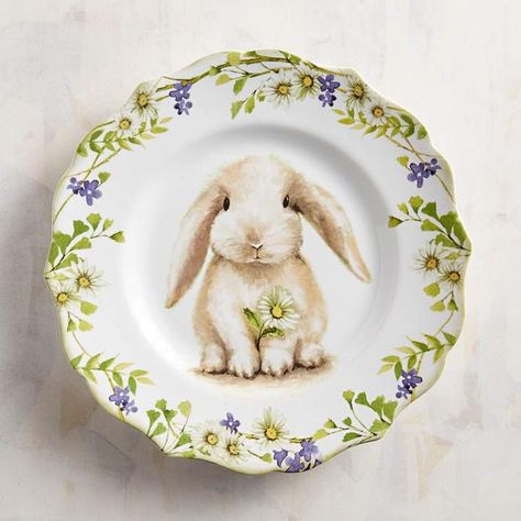 Meadow Bunny Salad Plate Easter Dinnerware, Bunny Dishes, Bunny Plates, Charming Illustration, Easter Tablescapes, Easter Parade, Plate Decor, Porcelain Dinnerware, Easter Time